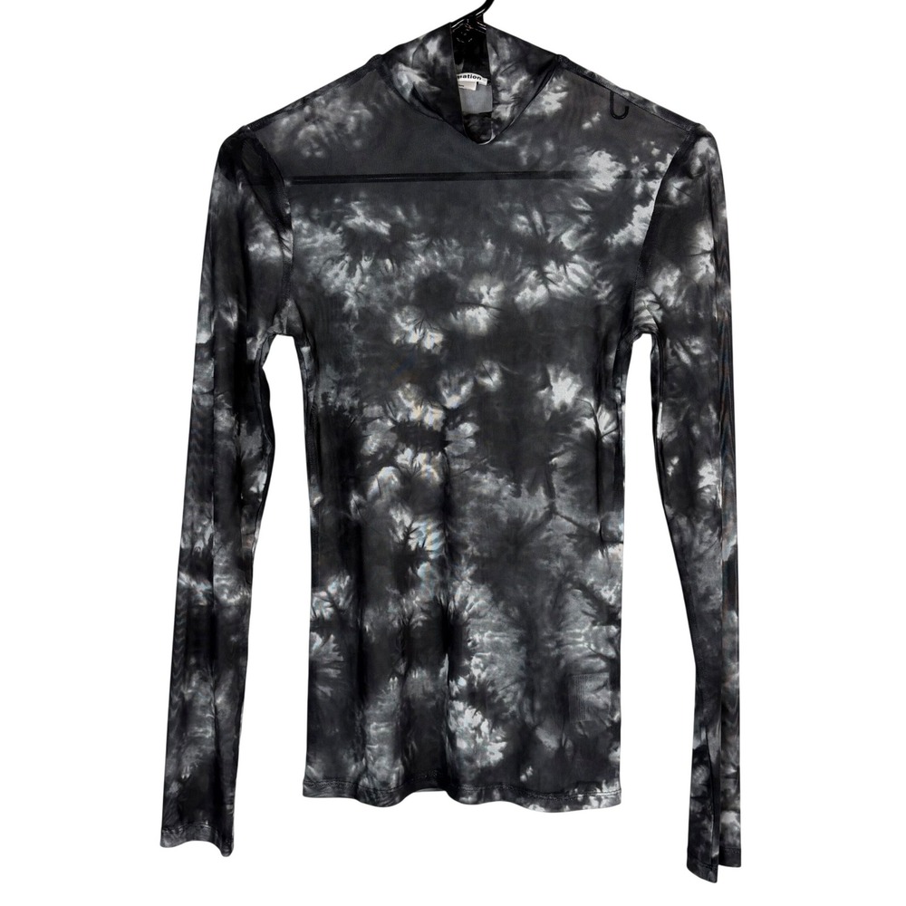 Reformation Black White Tie Dye Mesh mockneck Long Sleeve Top Small